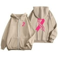 thumbnail image 4 of Fshinging Hoodie Sweatshirts for Women Cancer Pink Ribbon Feather Print Zipper Jackets Long Sleeve Pocket Drawstring Ladies Pullover Tops, 4 of 6