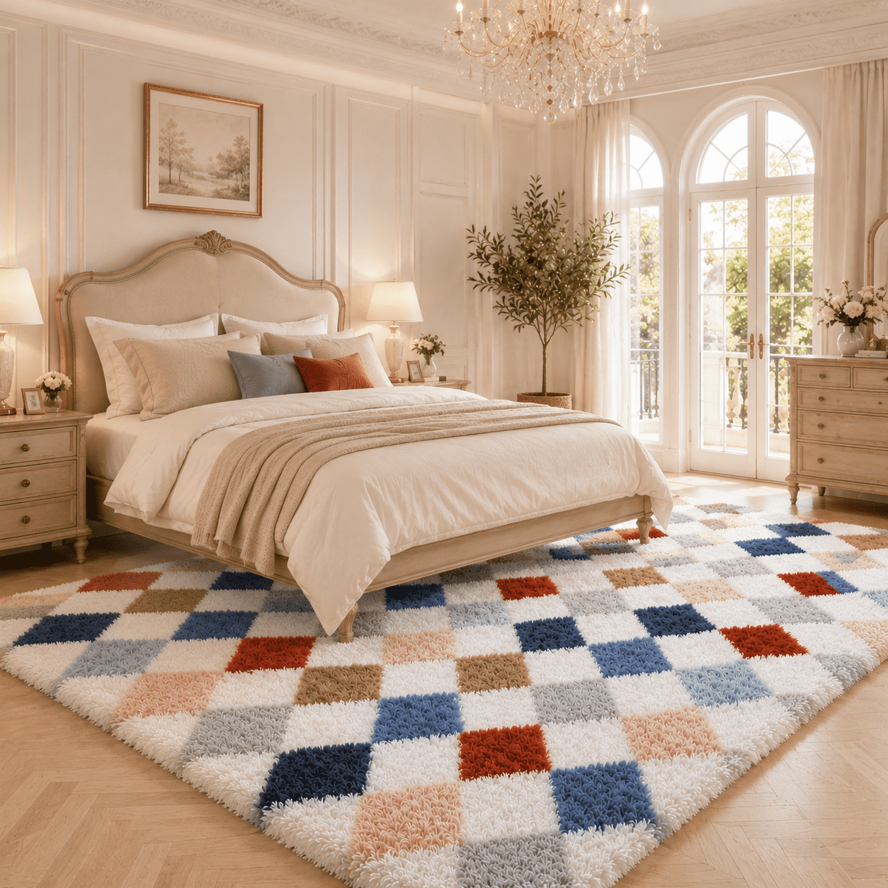 ZRSDIXK 8x10 Area Rugs for Living Room, Soft Fluffy Bedroom Rugs, Checkered Carpet, Multicolor