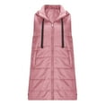thumbnail image 2 of Women's 2025 Solid Color Hooded Puffer Vest, Mid-Length Quilted Sleeveless Jacket with Zip Front, Plus Size Warm Winter Outerwear, Long Cotton Vest for Women with Attached Hood Pink L, 2 of 8
