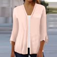 thumbnail image 2 of ZKIRBJV Lightweight Duster Top 3/4 Sleeve Light Weight Cardigan Women Open Front Shrug Cardigan Light Solid Color Dressy Casual Boho Cotton Cardigans Pink 3XL, 2 of 6