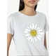 thumbnail image 1 of Plus Size Daisy Print Short Sleeve T-shirt, Women's Plus Slight Stretch Round Neck Casual Tee For Adult, Men, Women, Teen, Teenager, Adolescent, Youth, 1 of 5