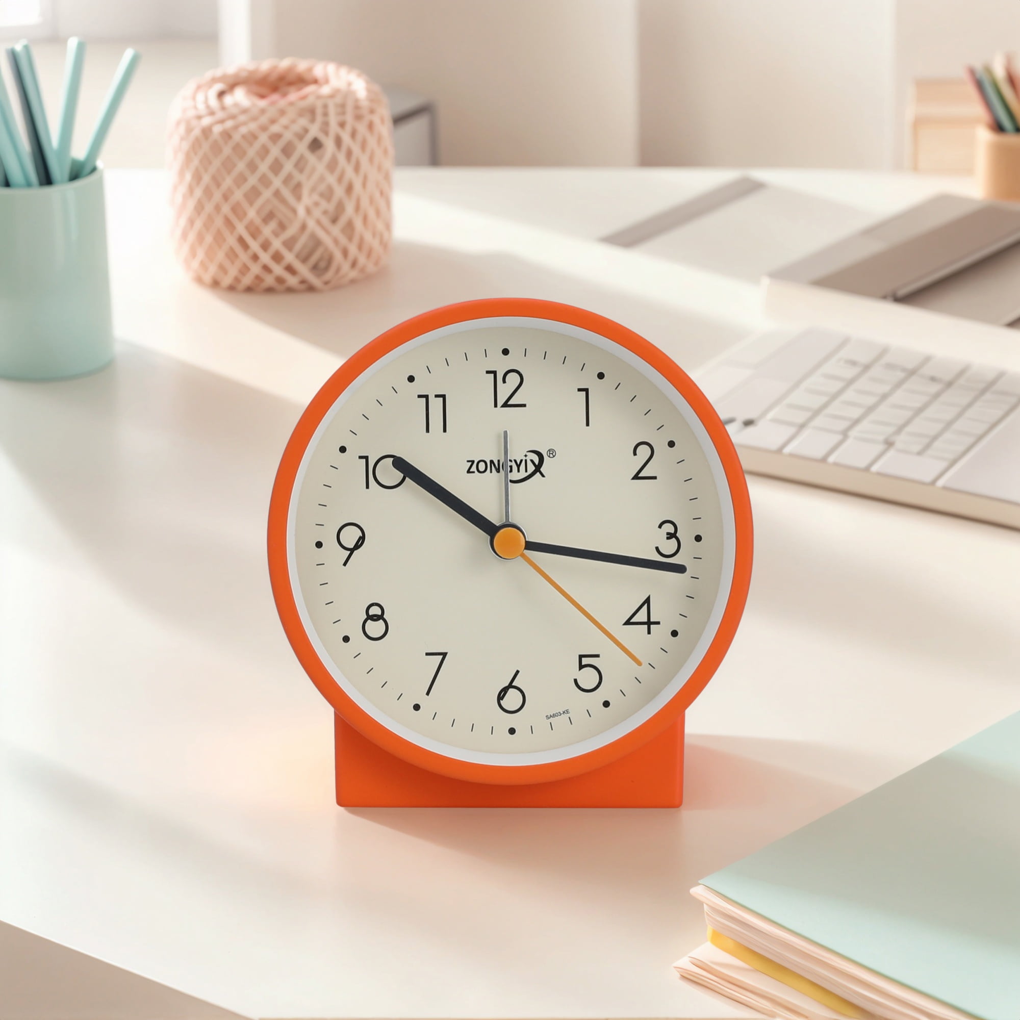 Unique Bargains Vintage Alarm Clock with Geometric Base Orange 3.6"L x 2.2"W x 3.7"H