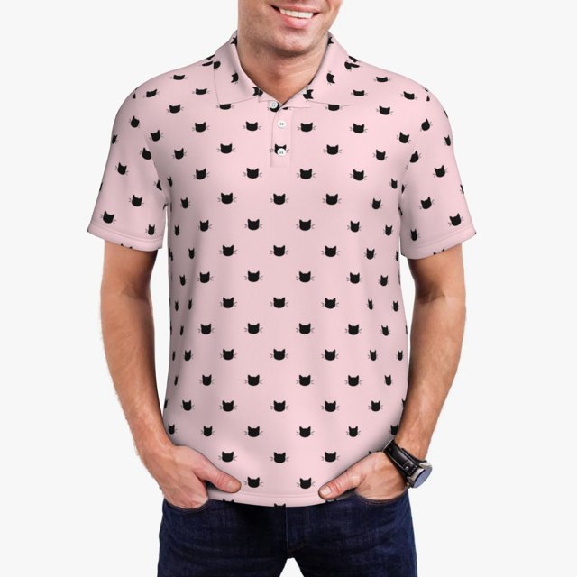 Balery Cute Cat Camisa Polo de Hombre con Estampado, de Manga Corta y Tejido Medio, Camisa Tipo Golf Polo-XX-Large