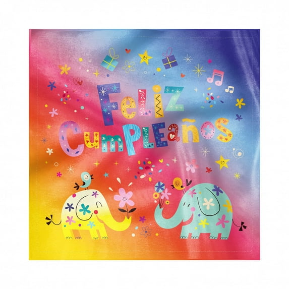Spanish Decorative Napkins Set of 4, Feliz Cumpleanos Happy Birthday Party with Elephants Flowers Kids Baby Nursery, Silky Satin Fabric for Brunch Dinner Party, 18", Multicolor, by Ambesonne