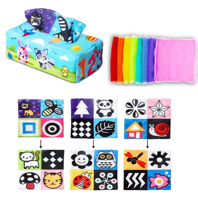 Sensory Tissue Box Learning Pull Along Magic Tissue Box Animal Montessori Toy Magic Plush Baby Tissue Box Toy heqiyong LED