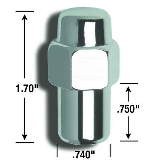 Gorilla Lug Nut 73147B Standard Mag; 14 Millimeter X 1.5 Thread Size; 3/4 Inch Regular Mag Shank; For Use With Custom Aluminum Wheels Only; 1.7 Inch Overall Length; 7/8 Inch Hex Size; Chrome Plated