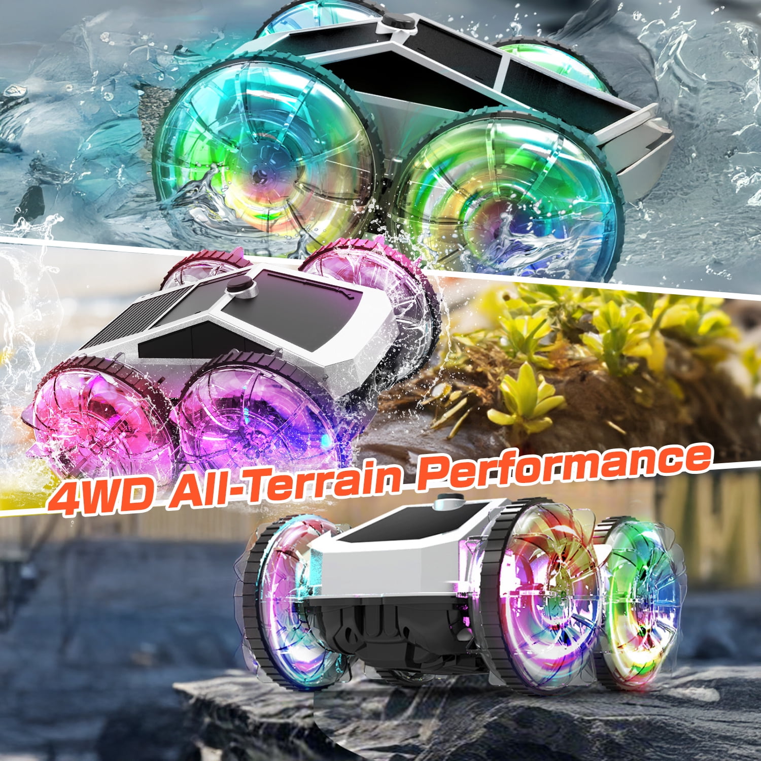 JoyStone RC Car for Kids, 4WD Amphibious Remote Control Car with LED Lights and 360° Rotating Stunts, All-Terrain Off-Road Monster Truck Toy Gift for Boys Girls