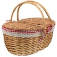 thumbnail image 1 of Cesta de picnic con asas y tapa, cesta de mimbre tejida, cesta de almacenamiento rústica, 1 of 8