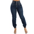 thumbnail image 6 of Moda Xpress Women's Juniors Butt Lift 5 Button Spandex Waist Jogger Jeans Dark Wash 10875X, 6 of 9