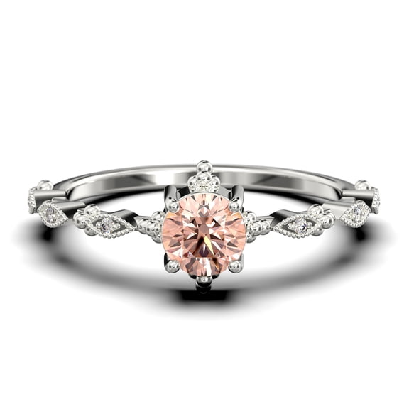 Dazzling Boho & hippie 1.25 Carat Round Morganite And Diamond Moissanite Engagement Ring, Wedding Ring in 925 Sterling Silver With 18k White Gold Plating, Affordable Gift, Promise Ring, Anniversary