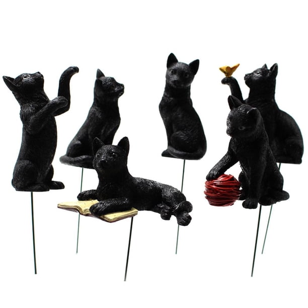 Enchufe De Tierra De Gato De Resina, 6 Uds., Microadornos, Paisaje De Jardín Luminoso, Simulación De Resina Animal Enchufable Diy Para Decoraciones De Césped Serendint HA036285-00