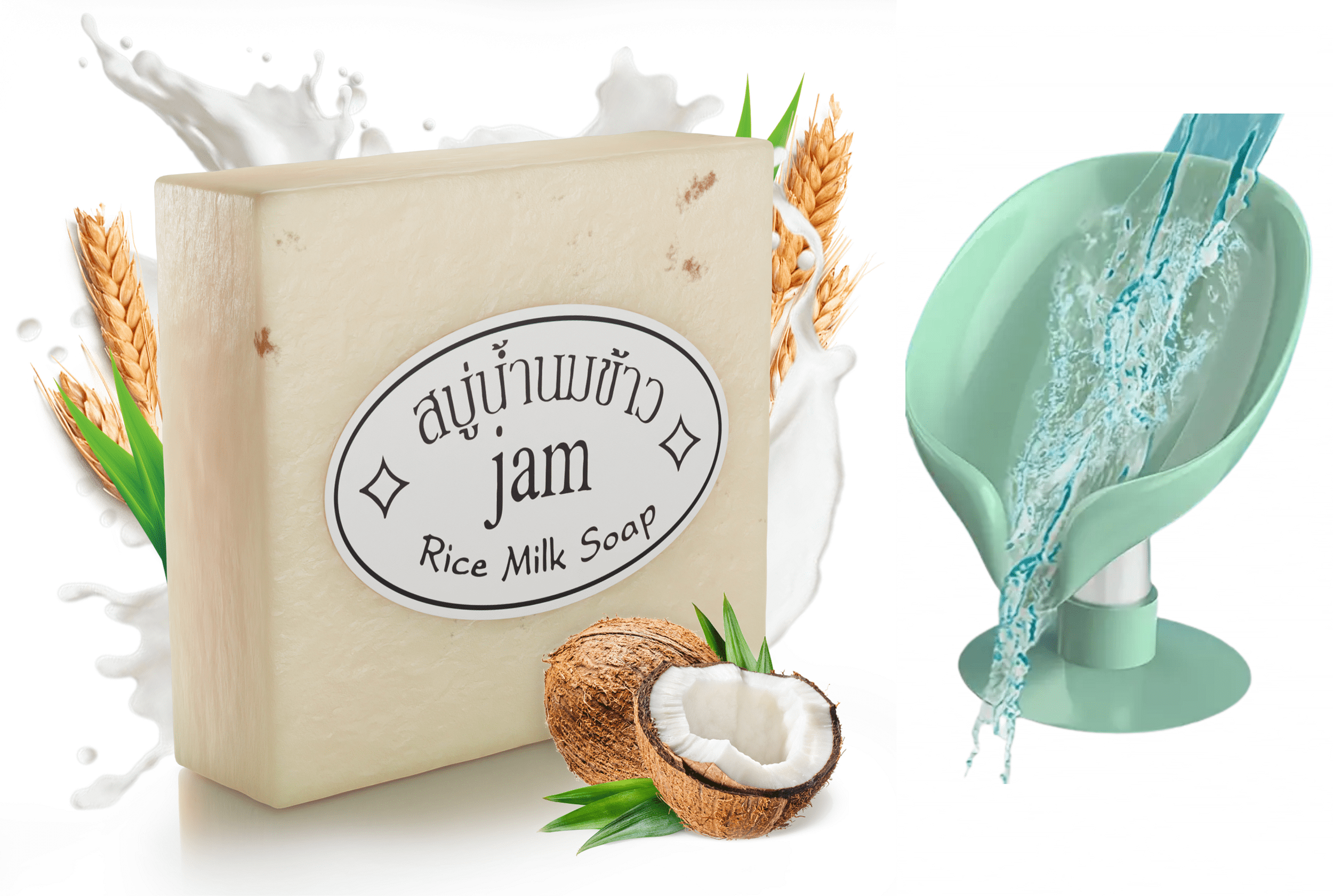 Thailand Jasmine Rice Milk Soap Original Handmade Gluta Collagen Contains Vitamins, OilFree