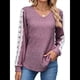 thumbnail image 3 of Camisas de Larga para Mujer, Blusas Informales de Negocios con Cuello en V, Camisetas de Moda para Otoño 2025. Ropa. Rojo Púrpura L, 3 of 9