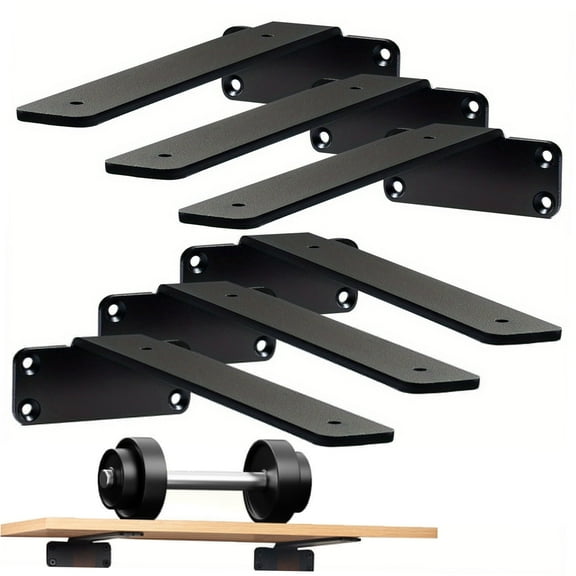 Heavy Duty Floating Shelf Brackets 6 Inch - 6 Pack Black Metal L Brackets, 1/5" Thick Steel, 160 lbs Load Capacity, for Wall Shelves & Shelving Units