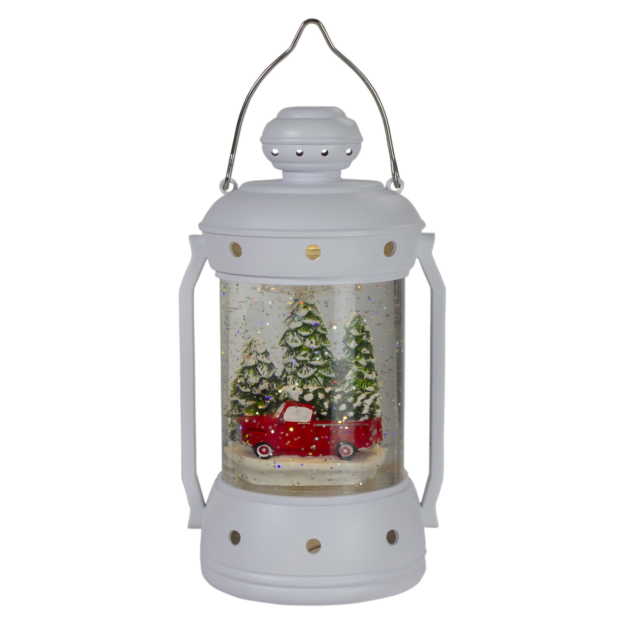 Northlight 9" White Lantern Christmas Snow Globe with Red Truck and