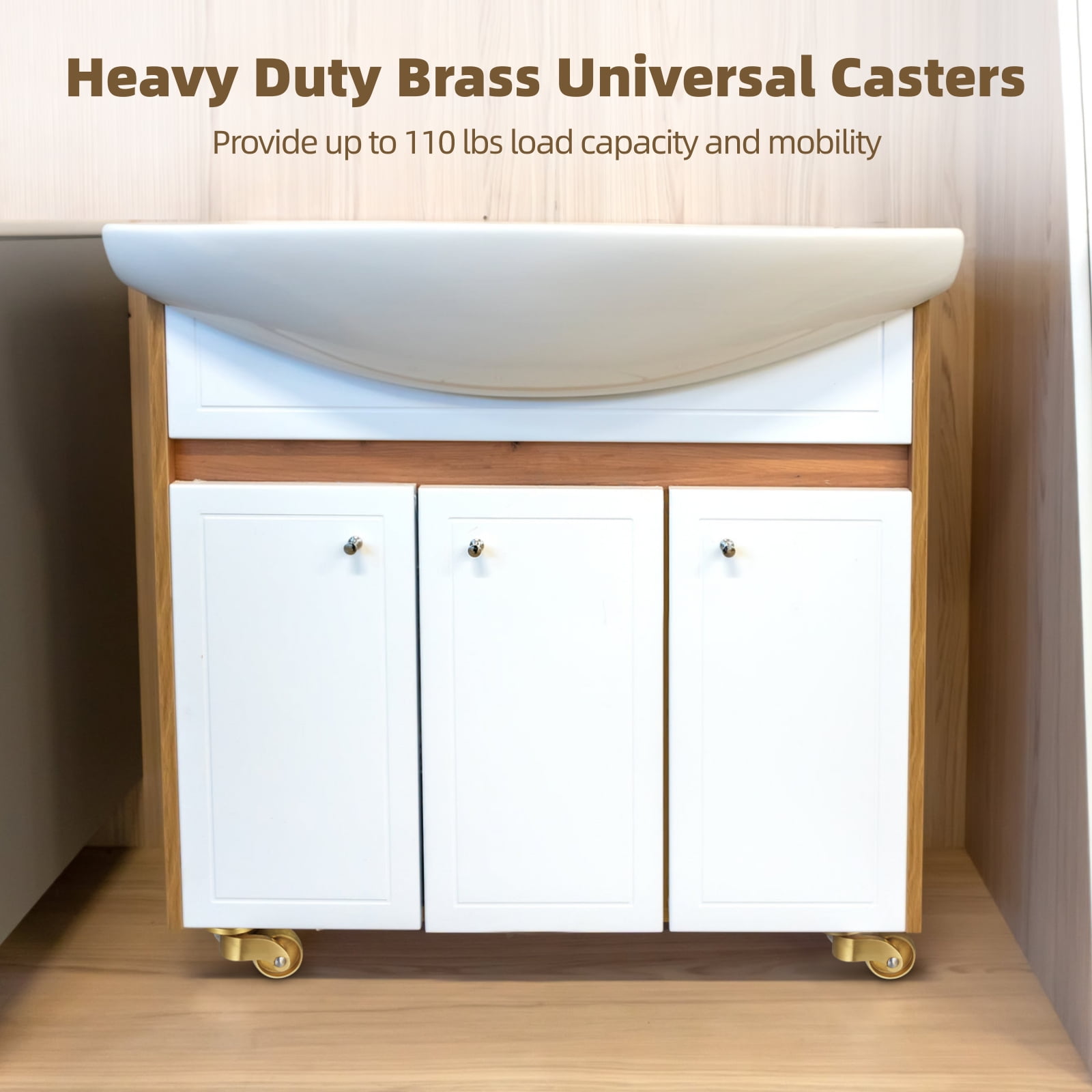 4 PCS Brass Universal Casters, Self-Tapping Stem Swivel Casters, Heavy Duty Metal Rolling Wheels 220 Lbs Load Bearing, 360 Degrees Rotation Movable Wheels for End Table Cabinet Chair Furniture