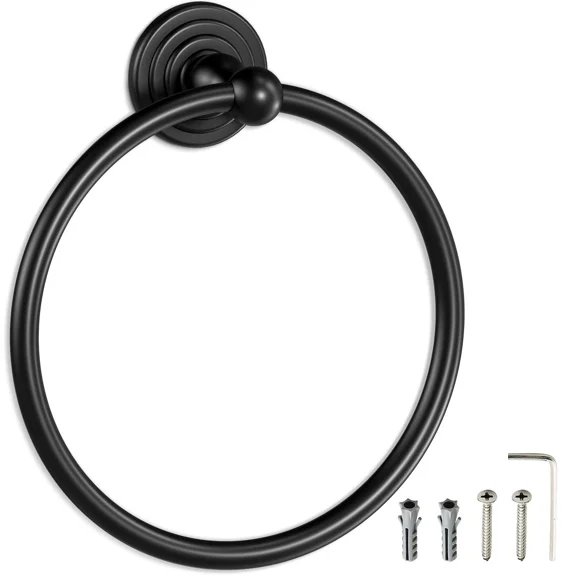 Black Bath Hand Towel Holder Ring Wall Mounted Stainless Steel Round Hanger Rack