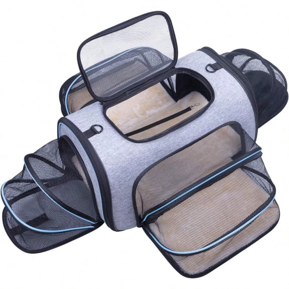 Pet Carrier Airline Approved 4 Sides Expandable Cat Carrier Bag With Removable Fleece Pad Large Soft Sided Pet Travel Carrier Dog Carrier For Cats Puppy And Small Dogs