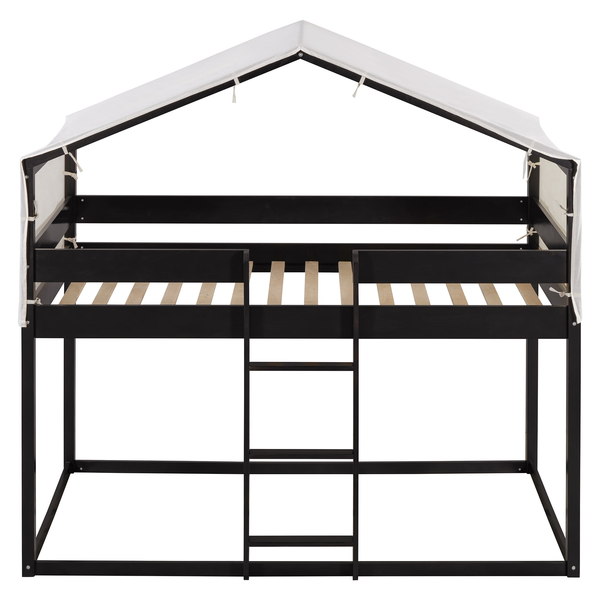Aukfa Twin over Twin Bunk Bed, Wood Bed Frame with House Top Tent for Kids Boys Girls, Espresso