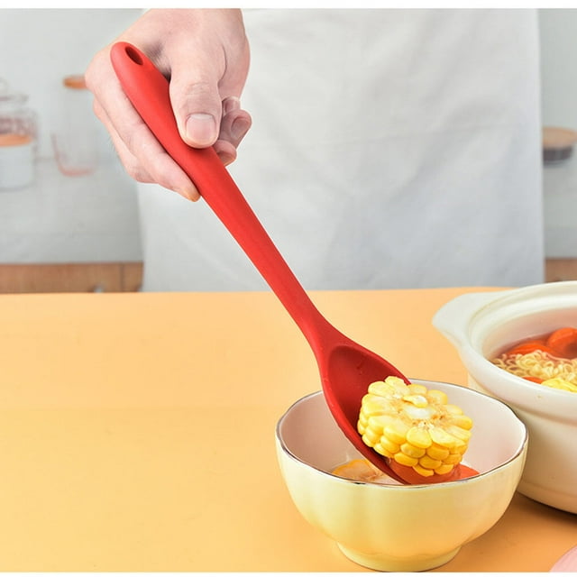 Spoon with Handle Food Spoons Kitchen Cooking Tablespoon Stirring Hotel Baking Scoop Butter Tableware for Home Dining Room Restaurant Black