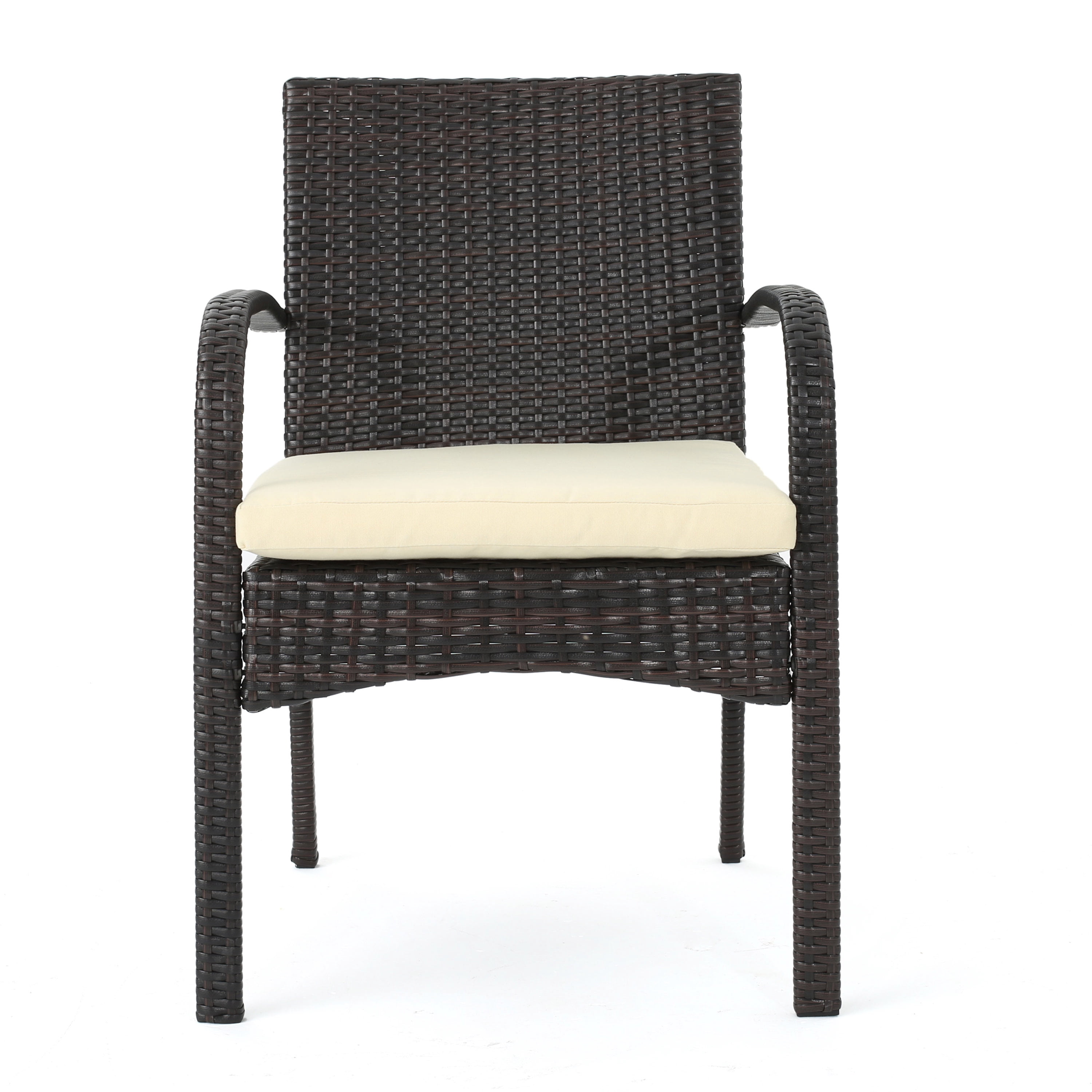 Outdoor PE Woven Dining Chair Set of 2, Weather Resistant Household Seats for Patio Garden, Iron Brown