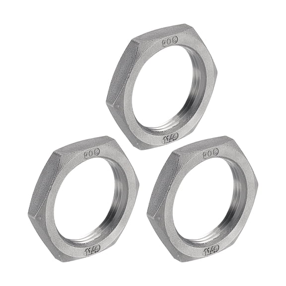 3Pcs Cast Pipe Fitting Hex Locknut, 304 Stainless Steel Hex Lock Nut PT 1 1/4" Female Thread for Plumbing Fixed
