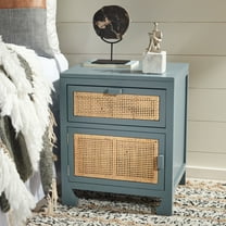 SAFAVIEH Dave Coastal 1 Drawer 1 Door Nightstand, Blue Grey/Natural