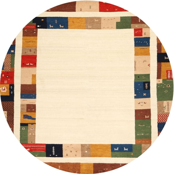 Ahgly Company Indoor Round Contemporary Golden Blonde Gold Abstract Area Rugs, 5' Round