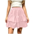 thumbnail image 2 of Binmer Women's Elastic High Waist Tiered Ruffle Flowy A Line Mini Skirt,Casual Summer Swing Skirt Pink,Women's Plus L, 2 of 6