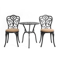HOMEFUN Bistro Table Black Set, Outdoor Patio Set 3 Pieces Table and Chairs With Seat Cushion, Aluminium Leaf Carving Rust and Weather Resistant-Antique Bronze