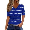 thumbnail image 2 of Aobny Women Vacation Tops Cooling Striped Blue T-Shirt V-Neck Elbow-Length T-Shirt Women, 2 of 7