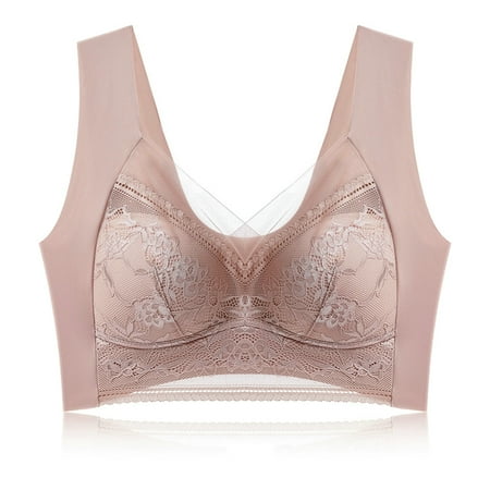 

huanledash Women Brassiere Plus Size Seamless Lace Mesh Breathable Breast Support Wide Shoulder Strap Padded No Constraint Lady Bra Inner Wear Clothes