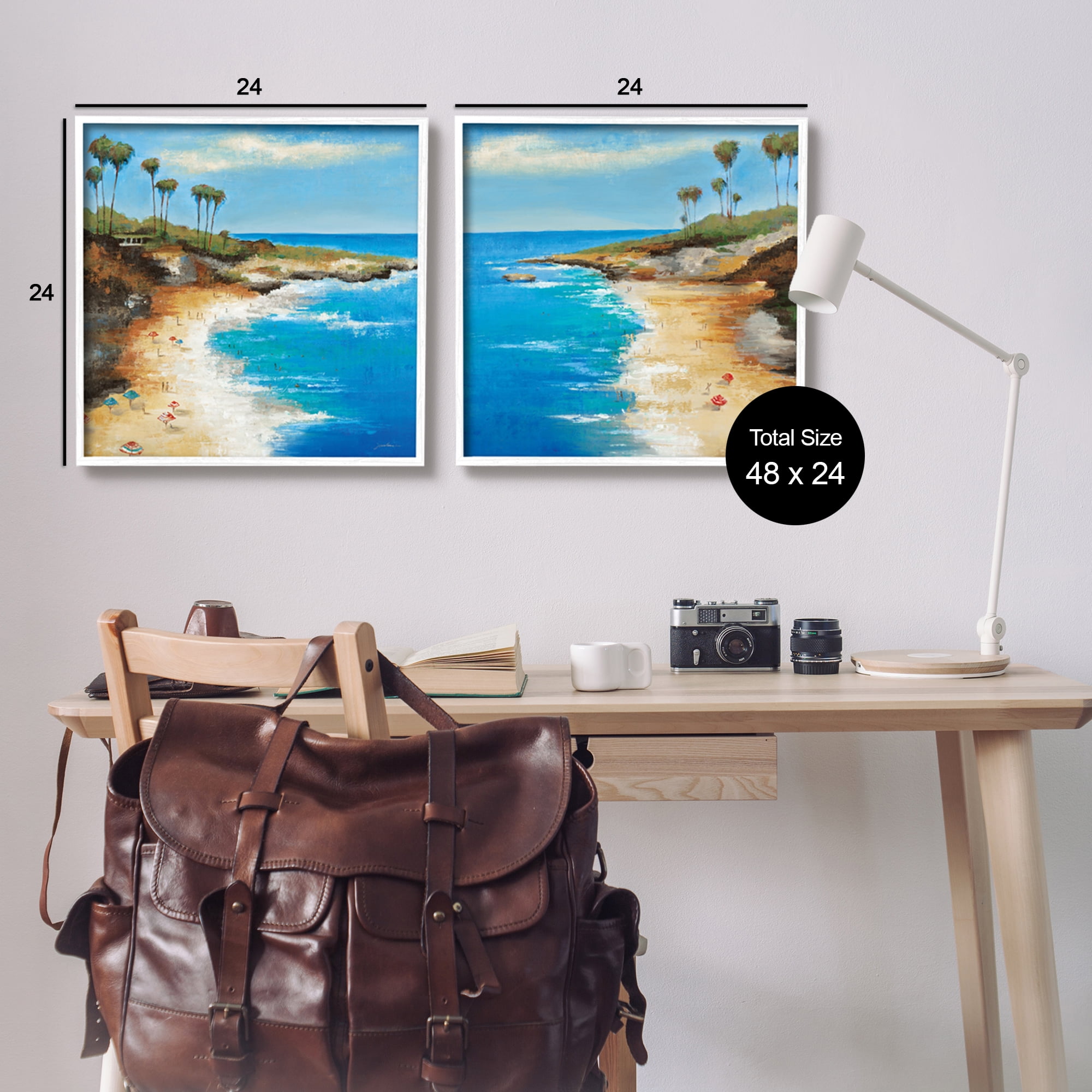Stupell Industries Beach Cove Landscape Nature Painting White Framed Art Print Wall Art, 24 x 24, Set of 2
