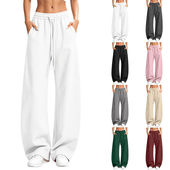 FEIIBMOYRIA Women Athletic Pants Relaxed Fit Curved Stitching High Waist Wide Leg Jogger Pants with Adjustable Drawstring Casual Comfy Soft Streetwear Daily Long Sweat Pants