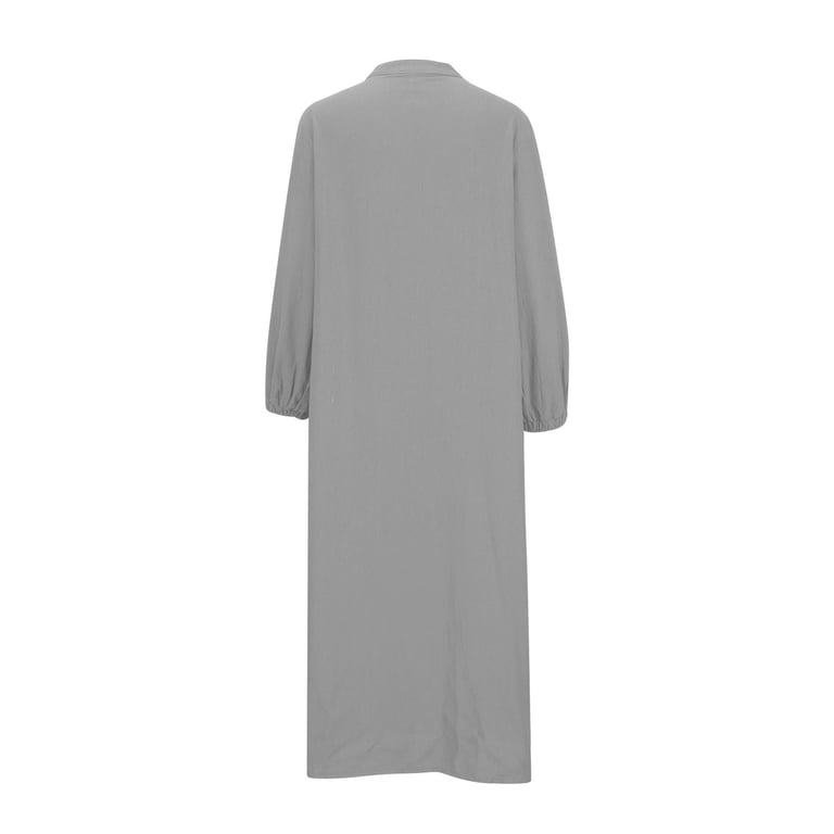 OFEEFAN Women's Long Sleeve Tunic Dress – Fall Outfits With Pockets & Buttons, Light Grey, X-Large