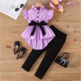 thumbnail image 2 of Pandaie 1-6T Toddler Girl Clothes Kids Bow Belt Formal Dress Suit Smocked Ruffle Sleeveless Shirt Leggings Pants Outfit Set Purple, 2 of 4