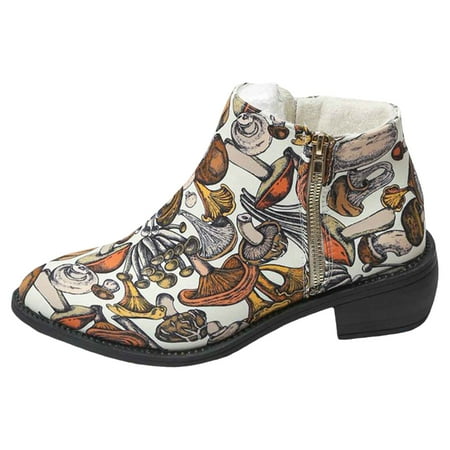 

Women Boots Fall Winter Thick Heel Short Printed for Booties