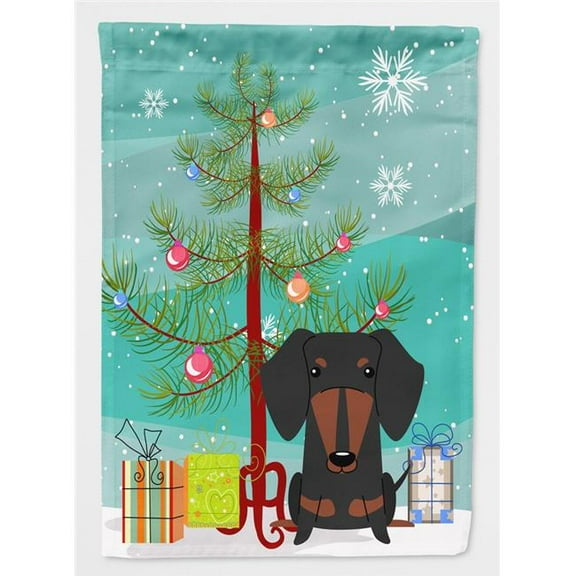 Merry Christmas Tree Dachshund Black & Tan Flag Canvas House Size