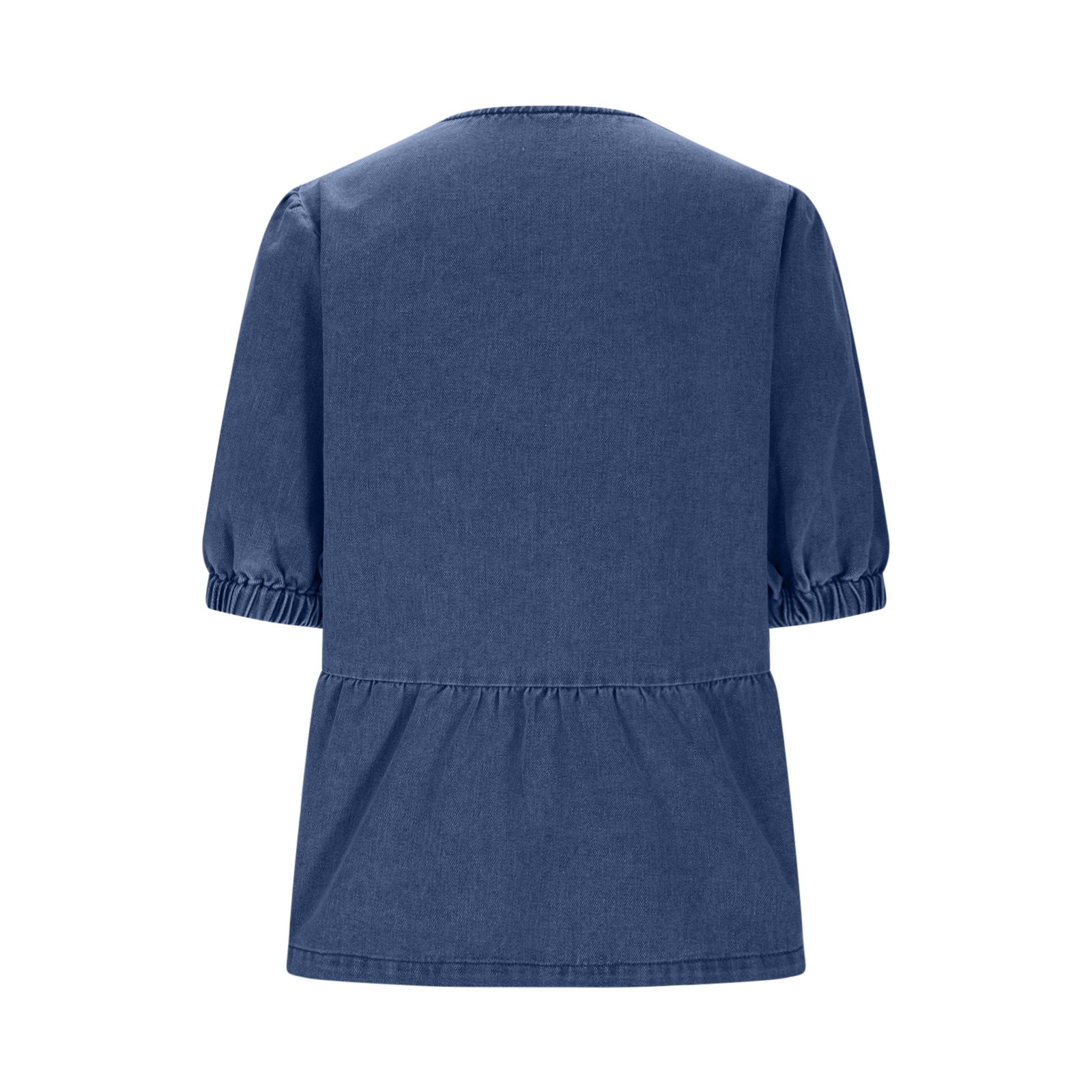 Womens Tops Under $10, Womens Denim Tie Front Tops Babydoll Peplum Puff Sleeve Jean Shirts Crew Neck Summer Casual Bow Blouses