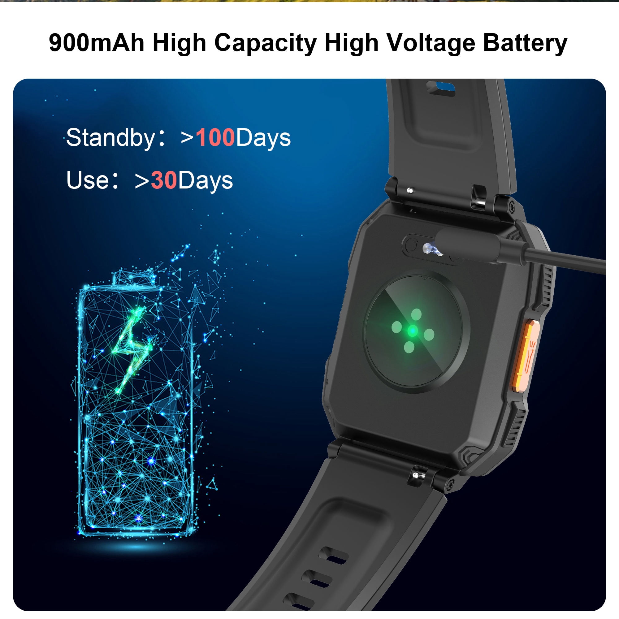 IOWODO 2.01-inch Men Military Smartwatch with Answer/Make Calls/100+ Sport Modes, 1ATM Waterproof Fitness Tracker with LED Flashlight, Travel Pedometer Watch fits for Android/Iphone Devices (Black)