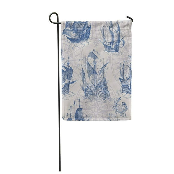 POGLIP Old Caravel Vintage Sailboat Sea Crab Sketch for Boy Garden Flag Decorative Flag House Banner 28x40 inch