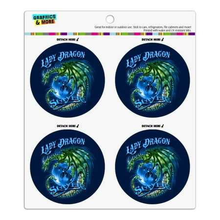 

Lady Dragon Slayer Motorcycle Biker Refrigerator Fridge Locker Vinyl Circle Magnet Set