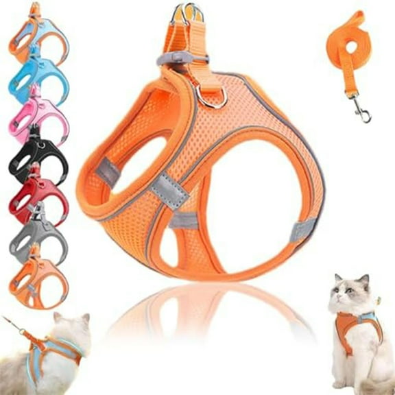 Stimulicat Cat Harness, Escape Proof Cat Harness and Leash Set with Reflective Strips, Adjustable Soft Mesh Vest Harness No-Pull No-Choke Design for Indoor & Outdoor Cats