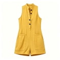 thumbnail image 5 of Cmfcve Women's Sleeveless Romper Stand Collar Half Button Down One Piece Short Jumpsuit Loose Wide Leg Casual Summer Overalls, 5 of 5