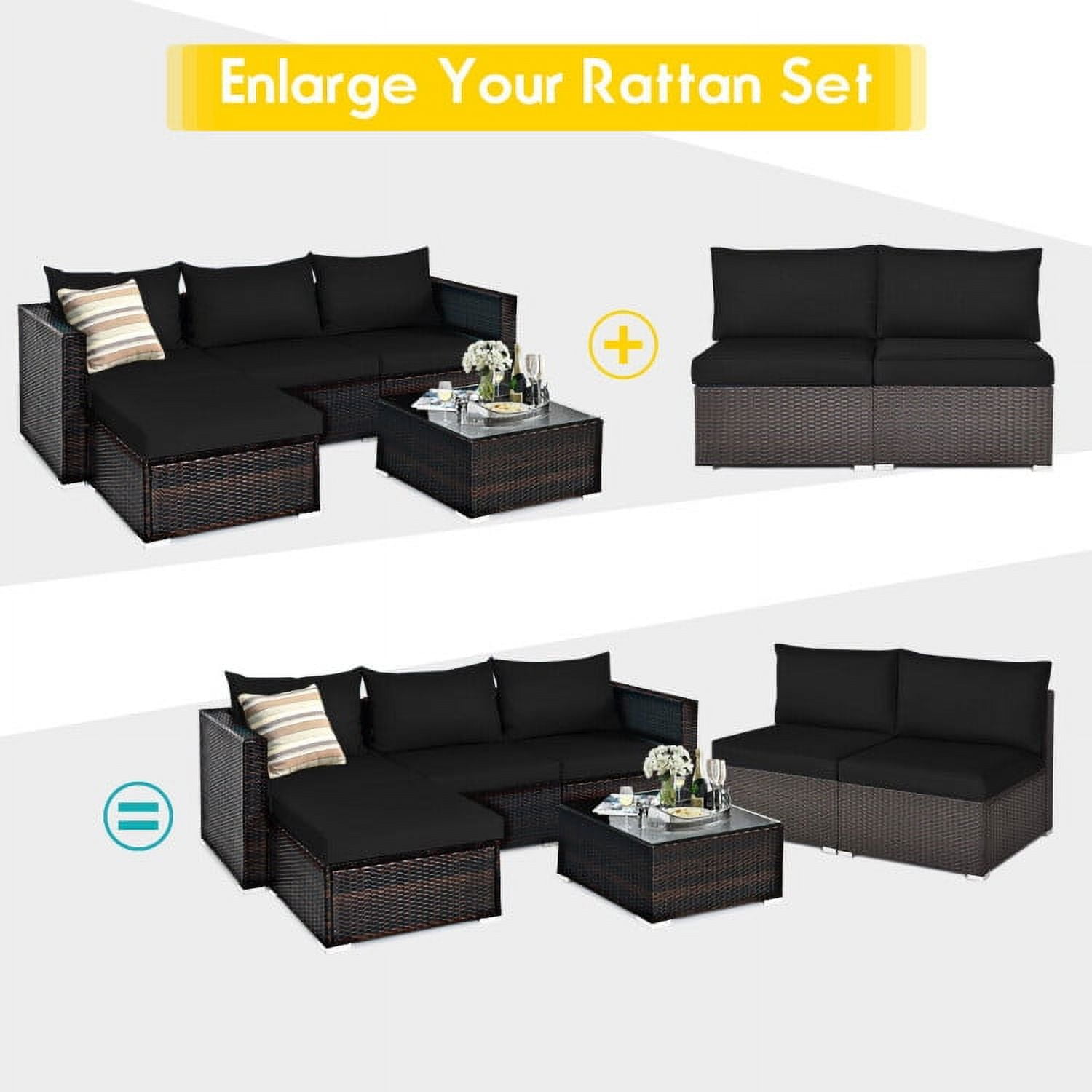 Aimee Lii 2 Pieces Patio Rattan Armless Sofa Set with 2 Cushions and 2 Pillows, Outdoor Patio Set, Black