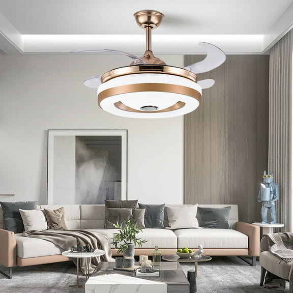 LUOLAX 42 Inch Modern Invisible Fan Light with Remote Control Colorful Adjustable Bedroom Chandelier, Living Room Dining Room Chandelier Ceiling Fan (Gold)