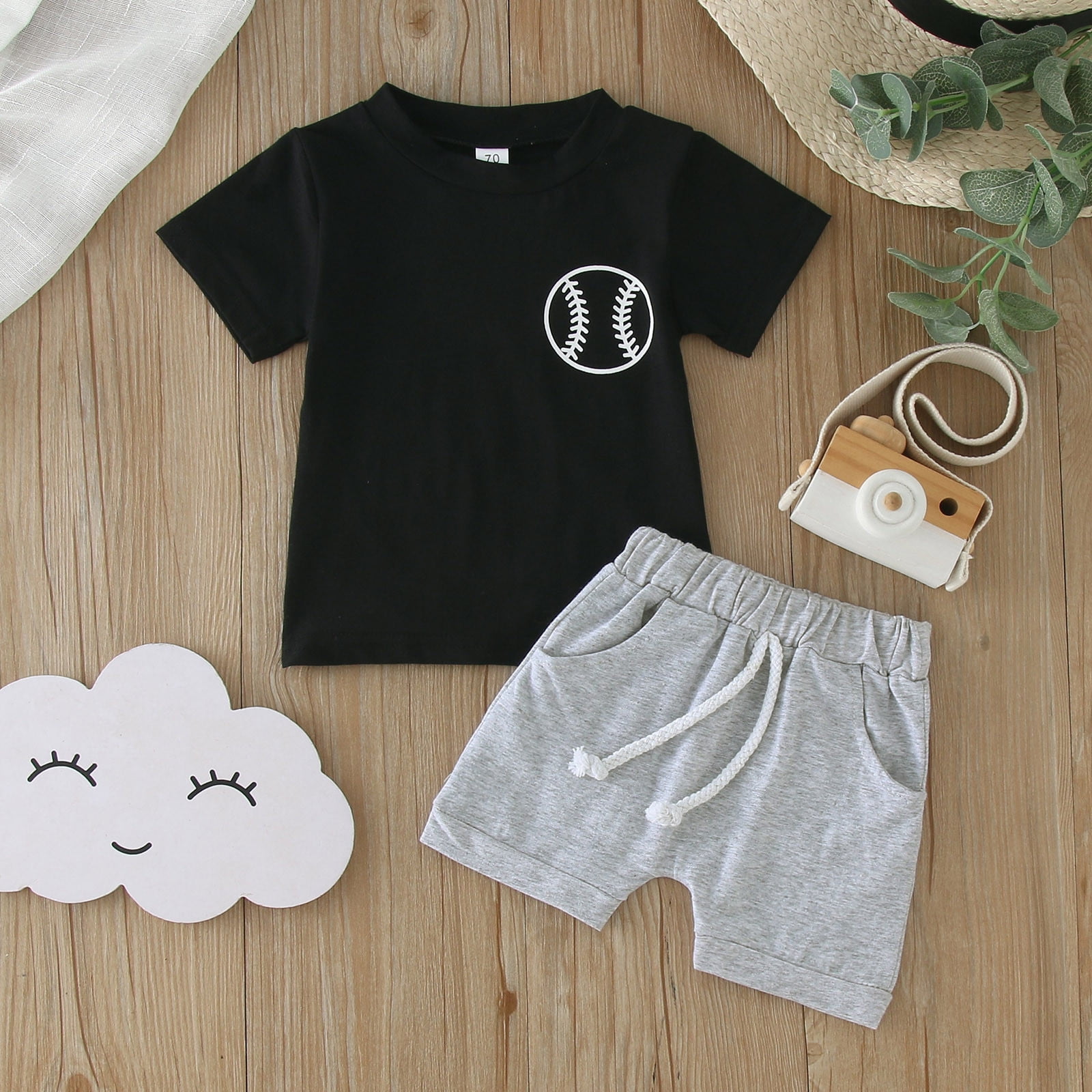LNMQLPDBS Baby Boys Summer Outfits Infant Boy Short Sleeve T-Shirt Elastic Waistband Shorts Newborn 2Pcs Casual Set Toddler Clothes