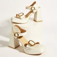 thumbnail image 5 of Pmoiste Chunky Heels for Women Open Toe Buckle Ankle Strap Block Heels Wedding Dress Prom Platform High Sandals Shoe White Size 8, 5 of 9