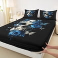 thumbnail image 3 of Manfei Romantic Skull Bed Sheets Set Full Size, Blue Rose Bed Sheets Full, Dreamy Butterfly Bedding Full Size, Breathable Bedroom Decoration, 4pcs, 3 of 7