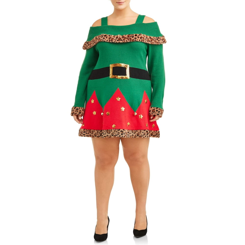 Holiday Time Holiday Time Women's Plus Size Holiday Sweater Dress